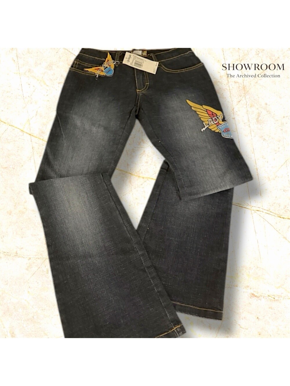 Y2K ENYCE Jeans Women 27 Bootcut Graphic Dark Wash NWT Deadstock